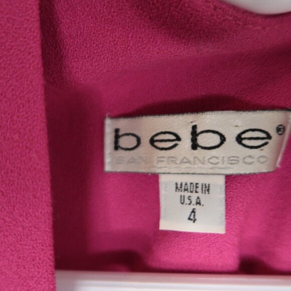 Vintage 90s Bebe Sleeveless Mini Dress Pink Black Wool A-Line Women's Size 4 - Picture 8 of 10